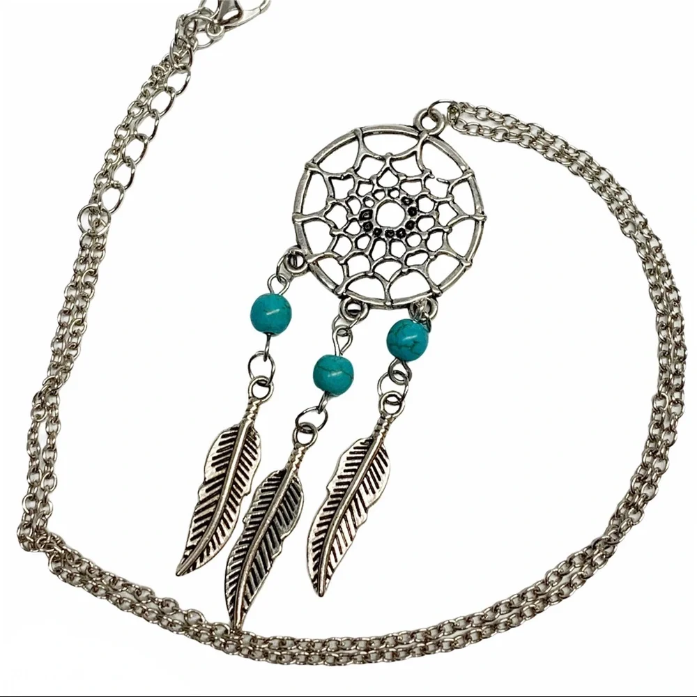 Southwest dream catcher silver tone necklace boho western cowgirl